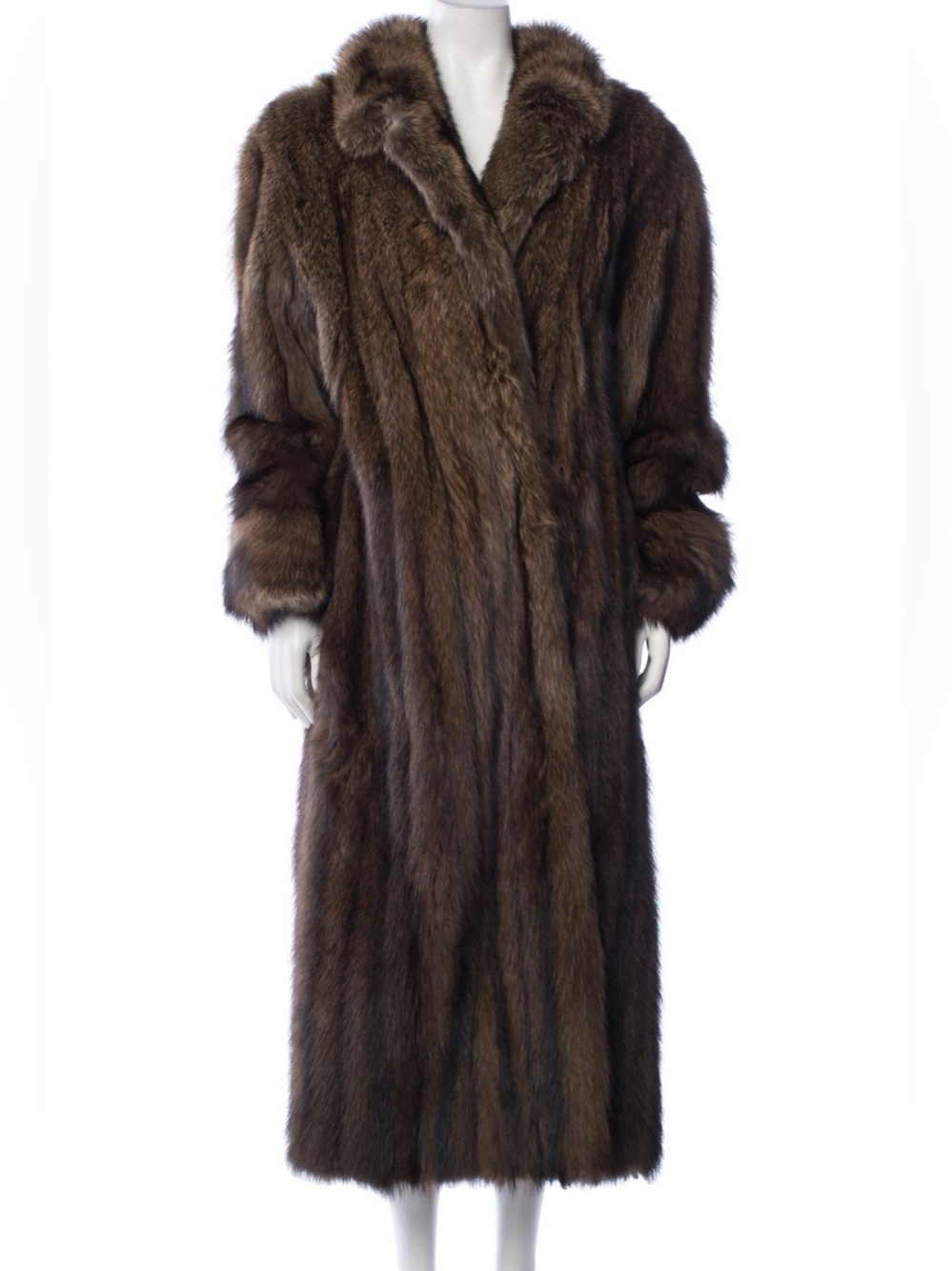 Luxury COOPCHIK Canadian Fisher sable Fur Full Length Coat Brown Vintage Women’s